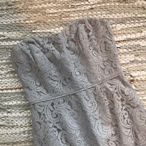 J Crew Silvery Gray Lace Strapless Maxi